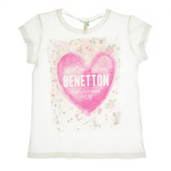 Tricou din bumbac alb cu mâneci scurte pentru fete Benetton 130447 