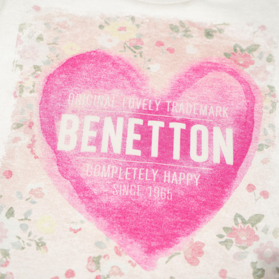 Tricou din bumbac alb cu mâneci scurte pentru fete Benetton 130450 4