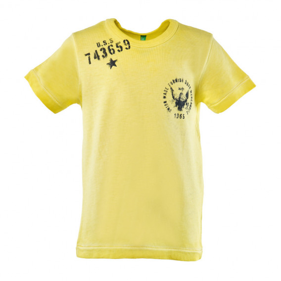 Tricou galben de bumbac, cu mânecă scurtă pentru băieți Benetton 130485 2