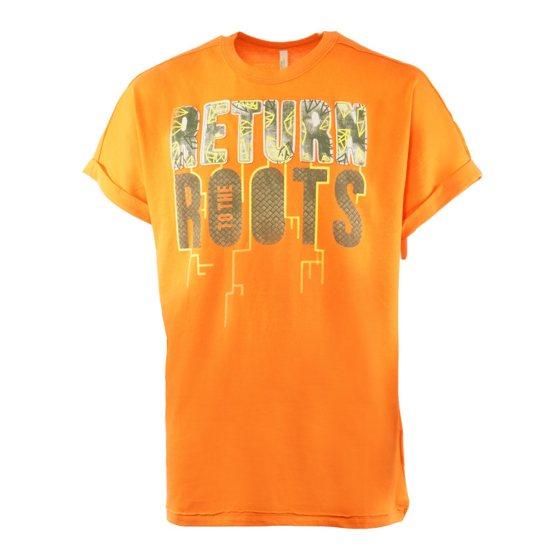 Tricou portocaliu din bumbac pentru băieți, marca Benetton  130946