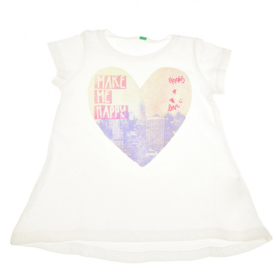 Tricou din bumbac cu o inimă albă pentru fete  Benetton 131101 