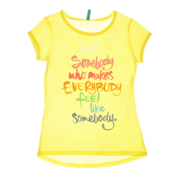 Tricou din bumbac pentru fete cu imprimeu galben Benetton 131104 