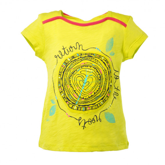 Tricou din bumbac pentru fete, design grafic galben Benetton 131114 