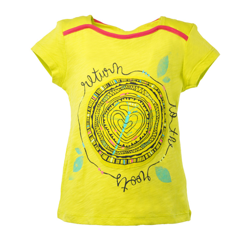 Tricou din bumbac pentru fete, design grafic galben  131114