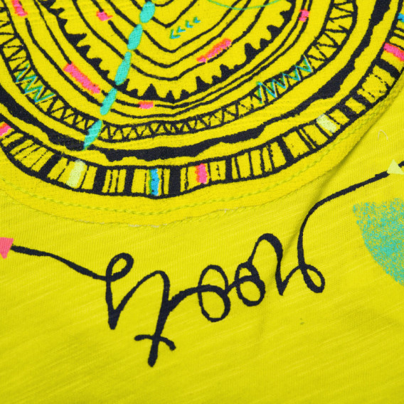 Tricou din bumbac pentru fete, design grafic galben Benetton 131116 3