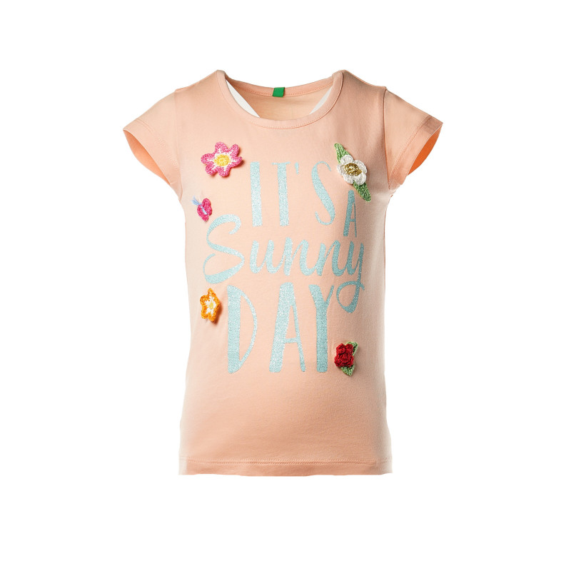 Tricou din bumbac pentru fete, roz cu aplicații  131138