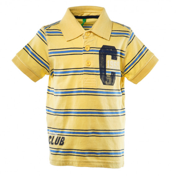 Tricou din bumbac pentru un băiat, galben cu dungi albastre Benetton 131194 