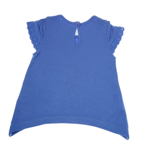 Tricou de bumbac pentru fete, albastru cu aplicații Benetton 131205 2