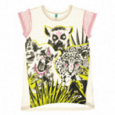 Tricou pentru fete cu animale, bej Benetton 131270 