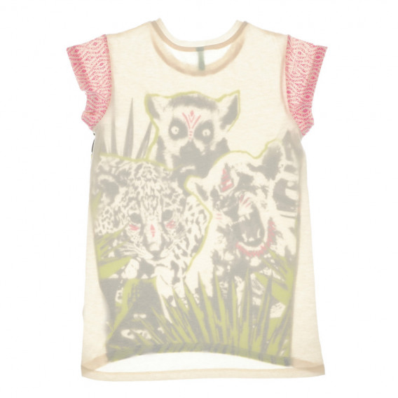 Tricou pentru fete cu animale, bej Benetton 131271 2