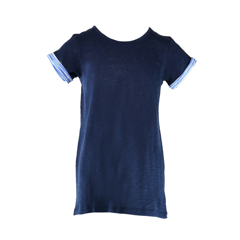 Tricou din bumbac pentru băieți, albastru, cu mâneci în dungi  131351