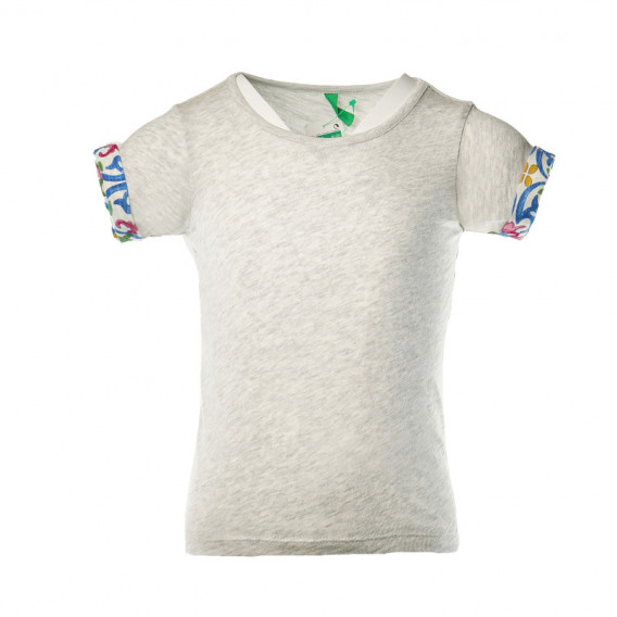 Tricou din bumbac pentru băieți, în gri, cu bordură colorată Benetton 131358 