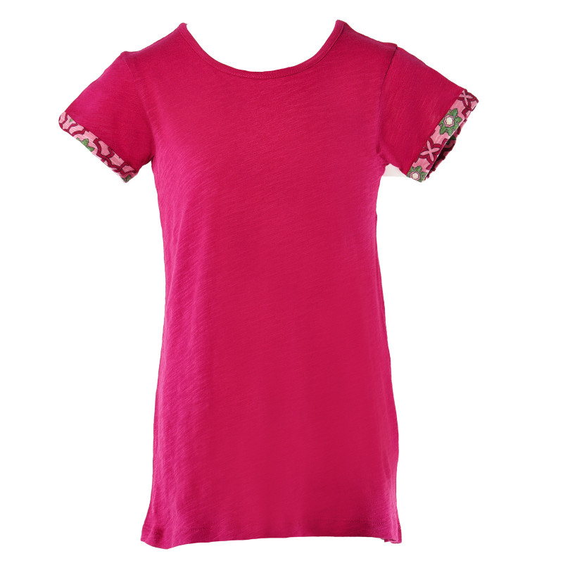 Tricou din bumbac roz, cu bordură colorată  131361