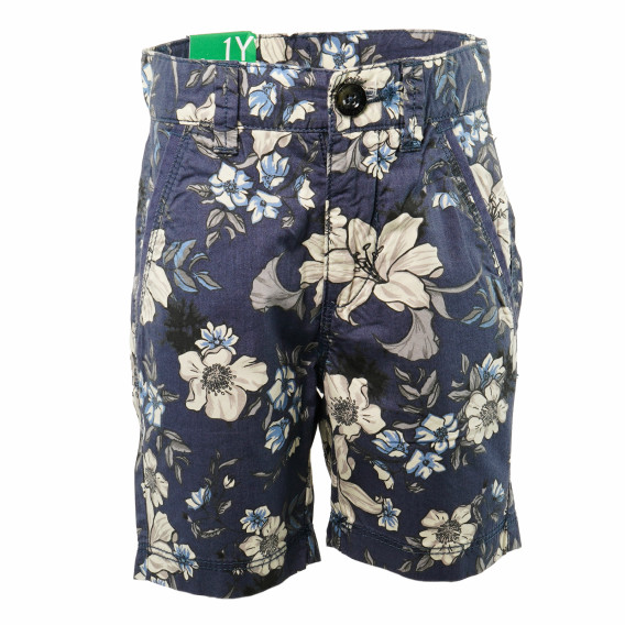Pantaloni scurți din bumbac pentru băieți, albastru cu un imprimeu floral Benetton 136795 