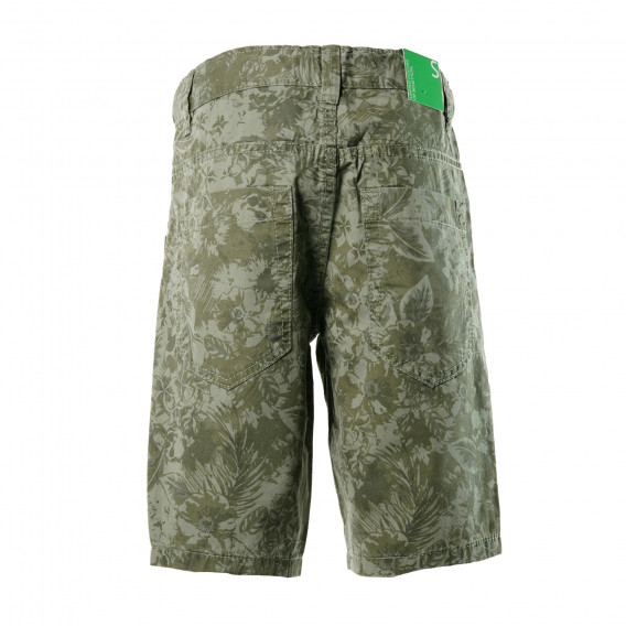 Pantaloni scurți din bumbac pentru băieți, verzi cu un imprimeu floral Benetton 136799 2