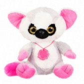 Lemur roz de pluș cu colier de Noroc - 35 cm Amek toys 143124 