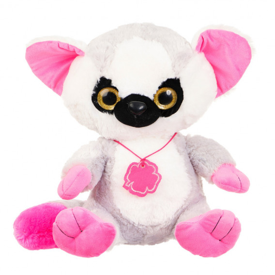Lemur roz de pluș cu colier de Noroc - 35 cm Amek toys 143124 