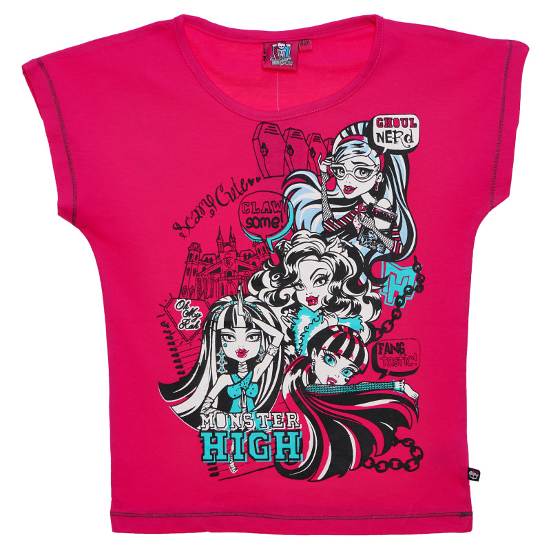 Tricou de bumbac Monster High roz, din bumbac, pentru fete  143879