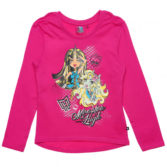 Bluză din bumbac Monster High roz, pentru fete, cu mânecă lungă Monster High 143988 