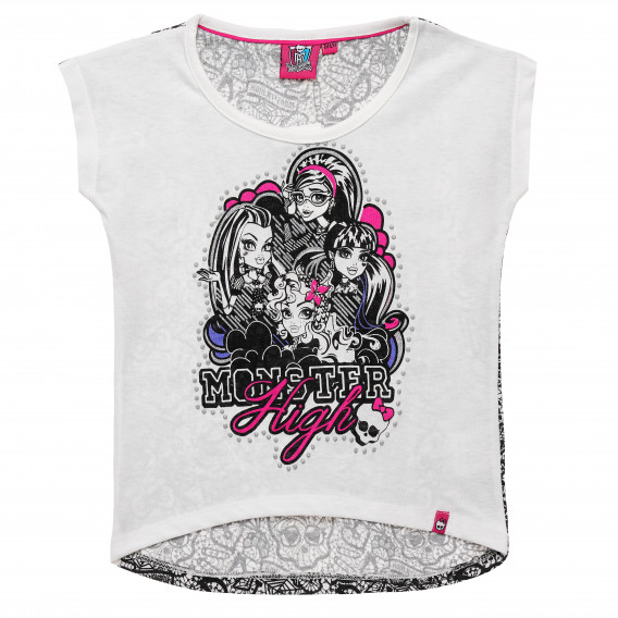 Bluză din bumbac cu mâneci scurte și imprimeu, pentru fete, albă Monster High 144194 