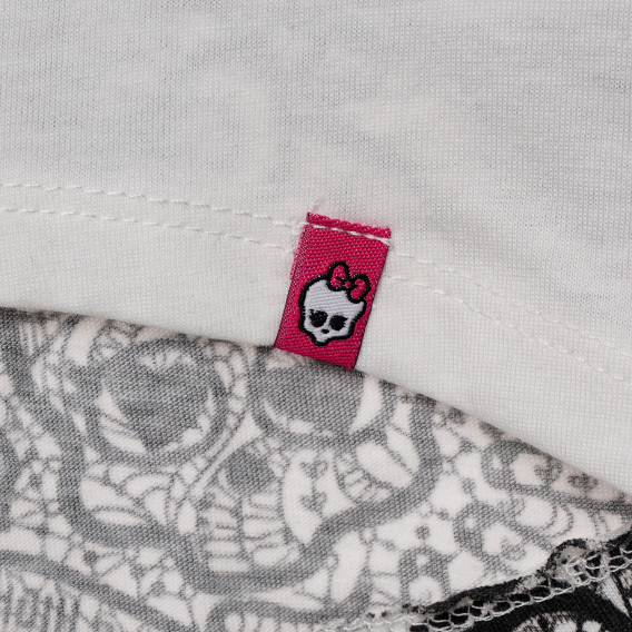 Bluză din bumbac cu mâneci scurte și imprimeu, pentru fete, albă Monster High 144198 3