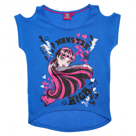 Tricou de bumbac pentru fete, albastru Monster High 144207 