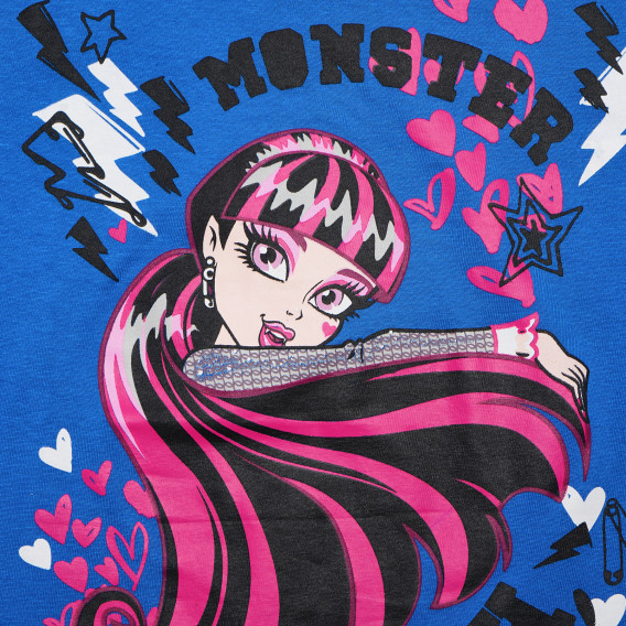 Tricou de bumbac pentru fete, albastru Monster High 144209 2