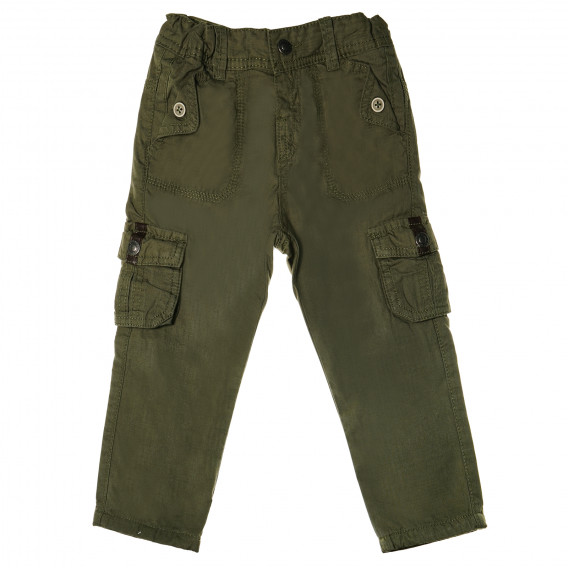 Pantaloni de culoare verde închis pentru băieți cu buzunare exterioare Chicco 148627 