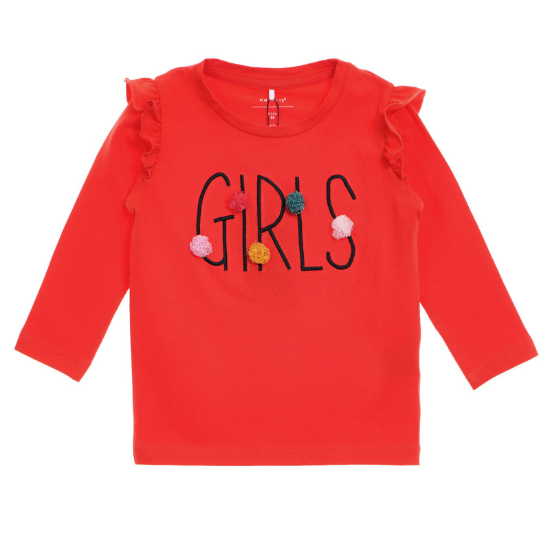 Bluză cu mânecă lungă și volane, pentru fete, roșu  150109