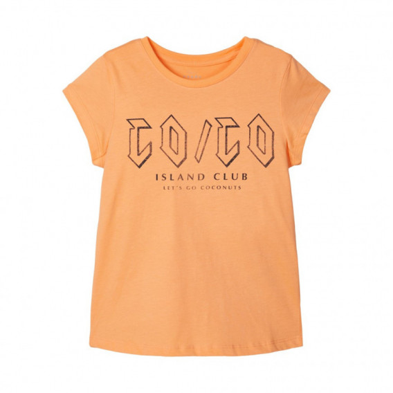 Tricou din bumbac organic, cu imprimeu, pentru fete, portocaliu Name it 150340 