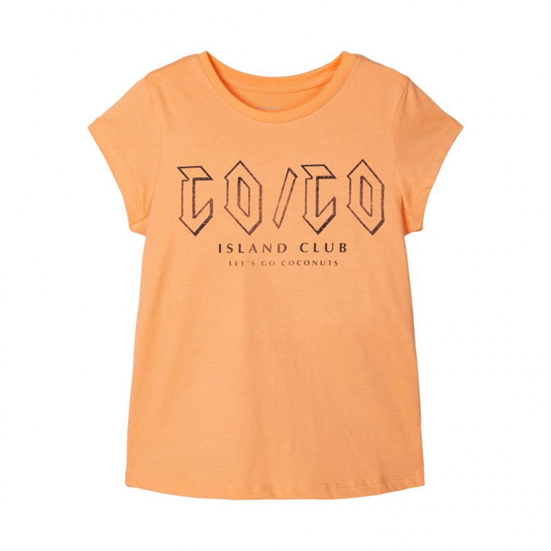 Tricou din bumbac organic, cu imprimeu, pentru fete, portocaliu  150340