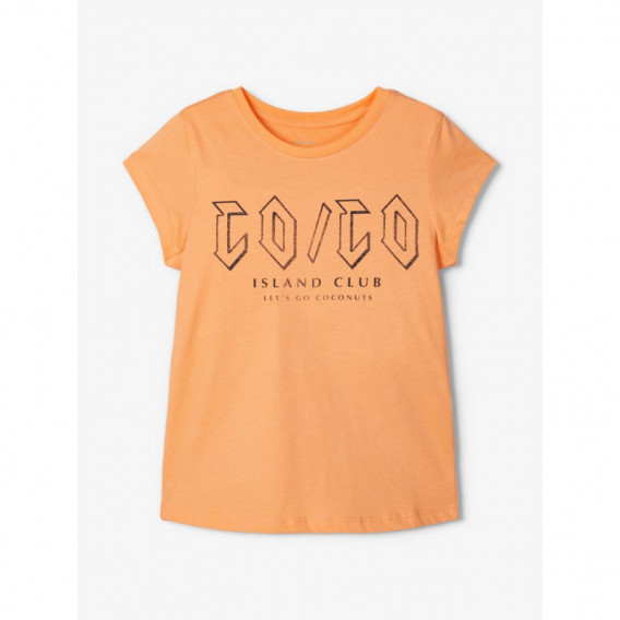 Tricou din bumbac organic, cu imprimeu, pentru fete, portocaliu Name it 150341 2