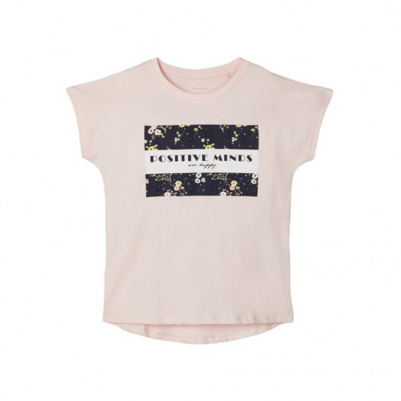 Tricou din bumbac organic, cu imprimeu grafic, pentru fete, roz Name it 150357 