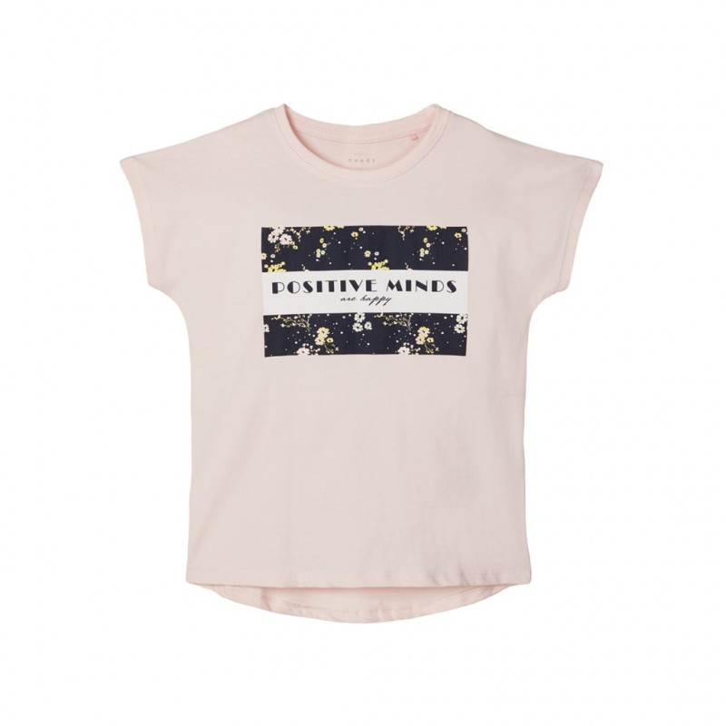 Tricou din bumbac organic, cu imprimeu grafic, pentru fete, roz  150357
