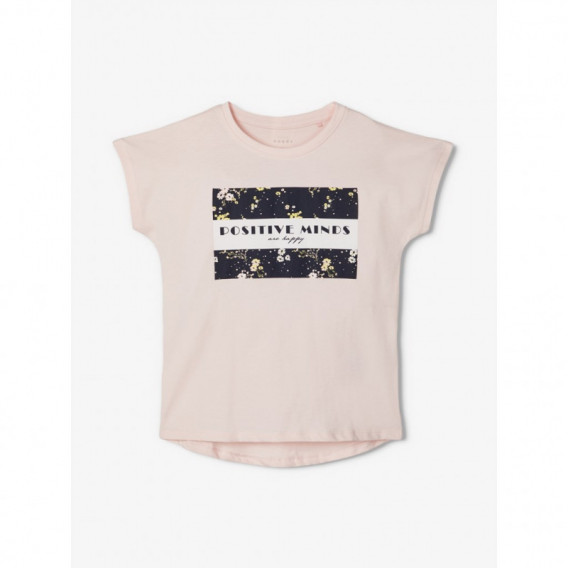 Tricou din bumbac organic, cu imprimeu grafic, pentru fete, roz Name it 150358 2