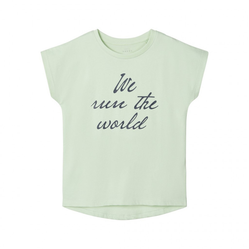 Tricou din bumbac organic cu imprimeu grafic, pentru fete în culoarea mentă  150361