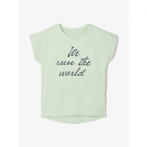 Tricou din bumbac organic cu imprimeu grafic, pentru fete în culoarea mentă Name it 150362 2