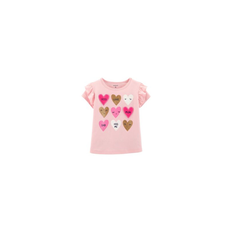 Tricou roz din bumbac - Inimi, pentru fete  151402