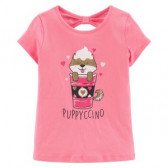 Tricou din bumbac pentru fete - Puppycino, roz Carter's 151439 