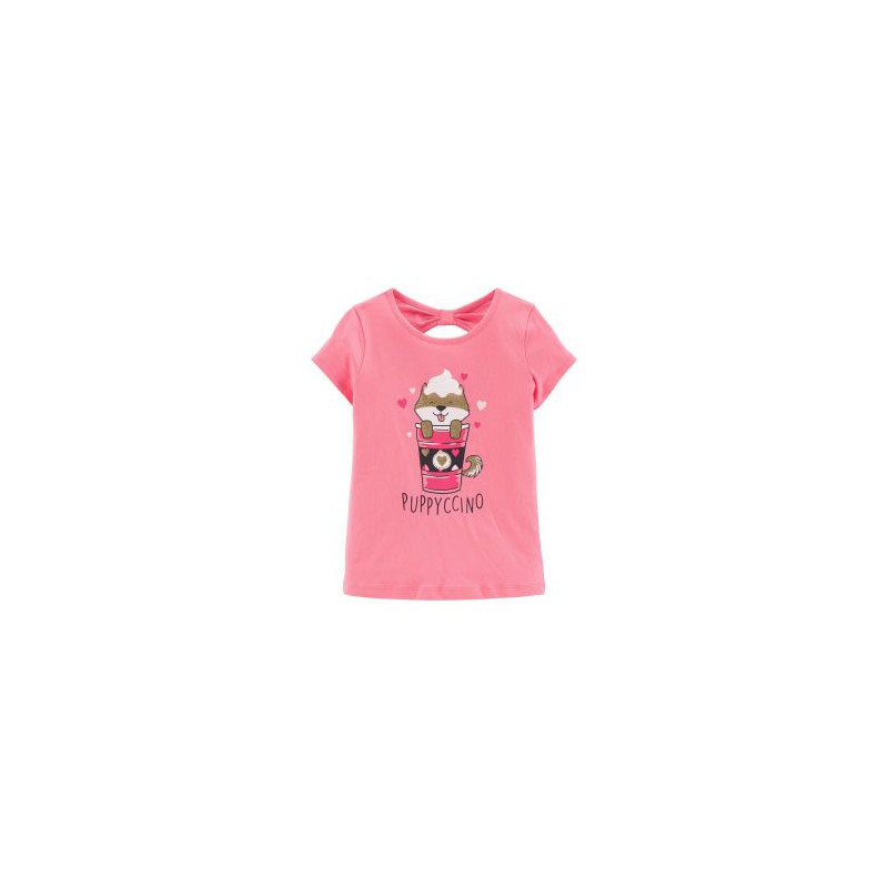 Tricou din bumbac pentru fete - Puppycino, roz  151439