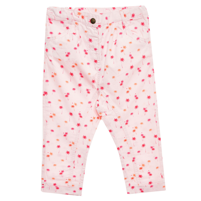 Pantaloni de bumbac pentru fete - palmier roz  151561