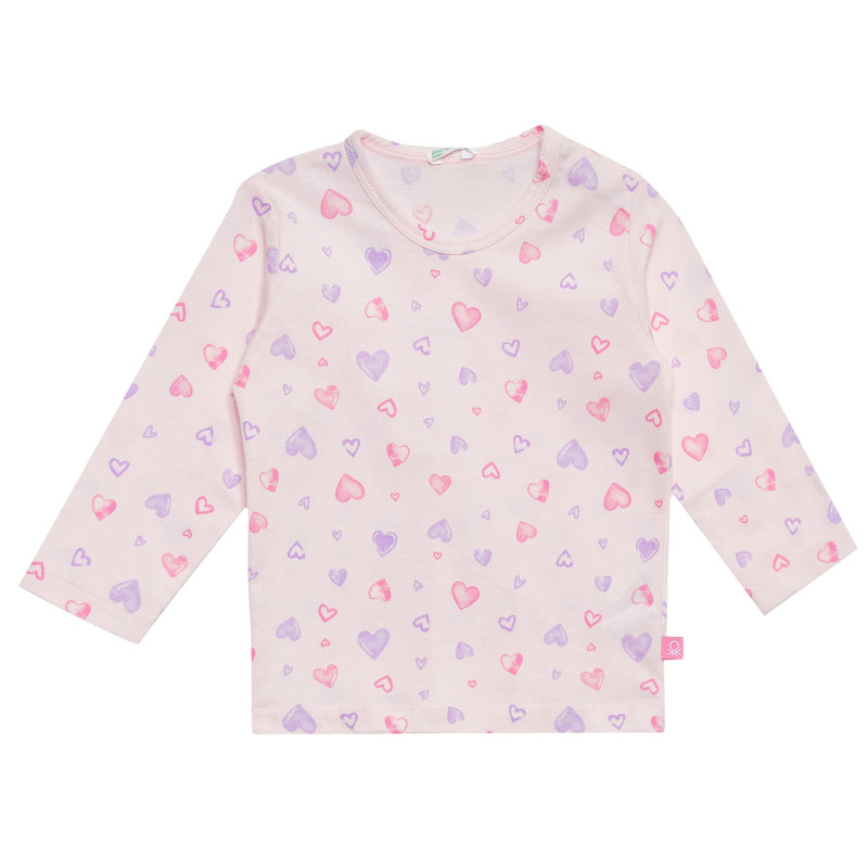 Bluză de bumbac cu mâneci lungi, pentru fete, roz cu inimioare  151573