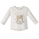 Bluză din bumbac pentru fete, albă, cu prințesă mică Birba 151949 