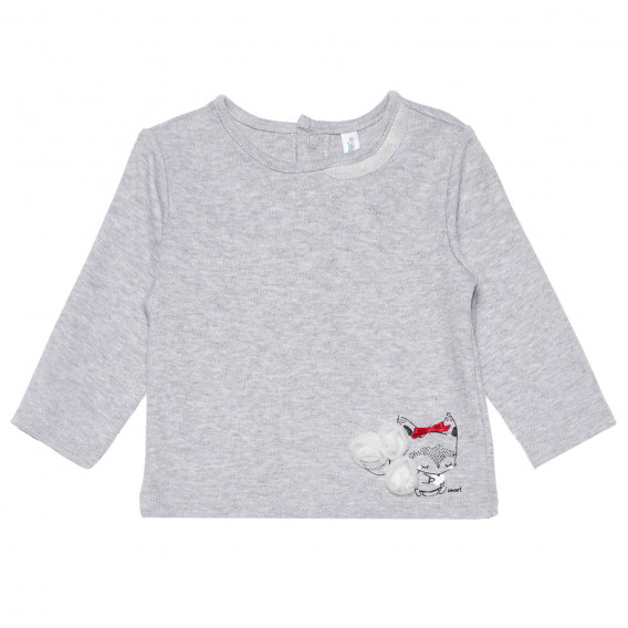 Tricou din bumbac pentru fete, cu pisică ce doarme, gri Idexe 151989 
