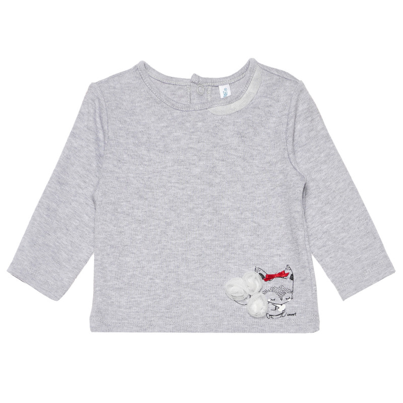 Tricou din bumbac pentru fete, cu pisică ce doarme, gri  151989