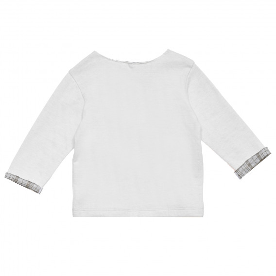 Tricou din bumbac cu mânecă lungă, pentru băieți, alb cu urs Benetton 152028 8
