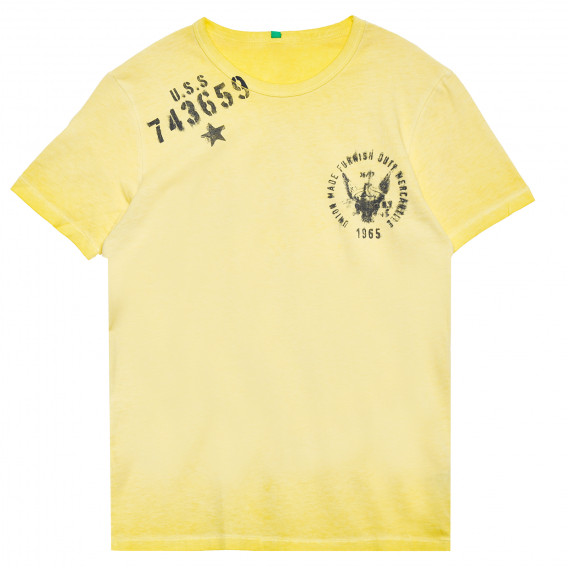 Tricou galben de bumbac, cu mânecă scurtă pentru băieți Benetton 152133 