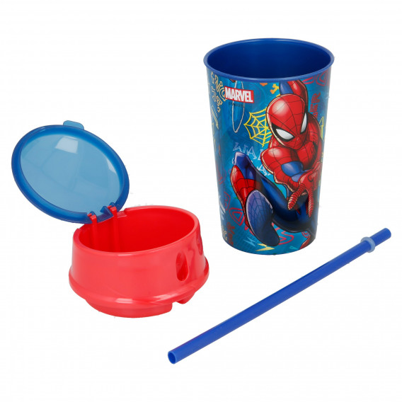 Pahar cu capac, pai și compartiment alimentar - Spiderman, 400 ml Spiderman 153222 3