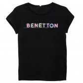 Bluză din bumbac cu mâneci scurte pentru fată, neagră Benetton 153387 