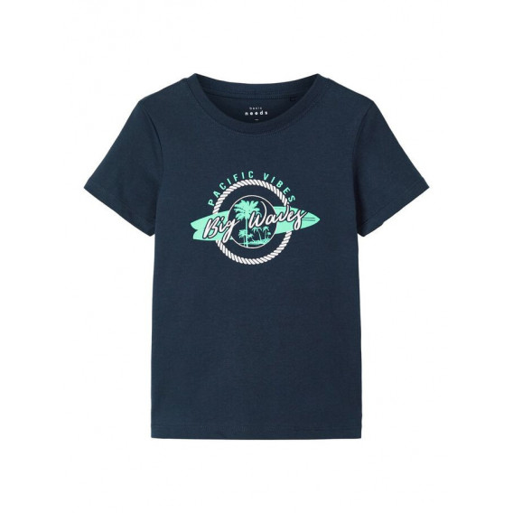 Tricou din bumbac organic cu imprimeu grafic, pe albastru, pentru fete Name it 153544 